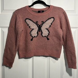 Amy Byer Girls Loopy Butterfly Sweater - Size Medium (10 - 12) - Rose Pink